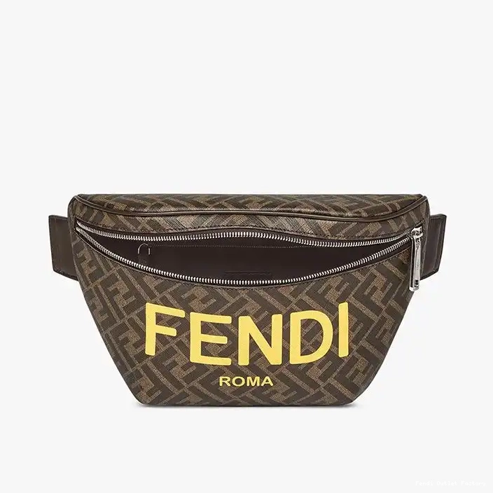 Affordable HOT In FF Motif Belt Logo Bag ROMA Brown Fabric Fendi 0325